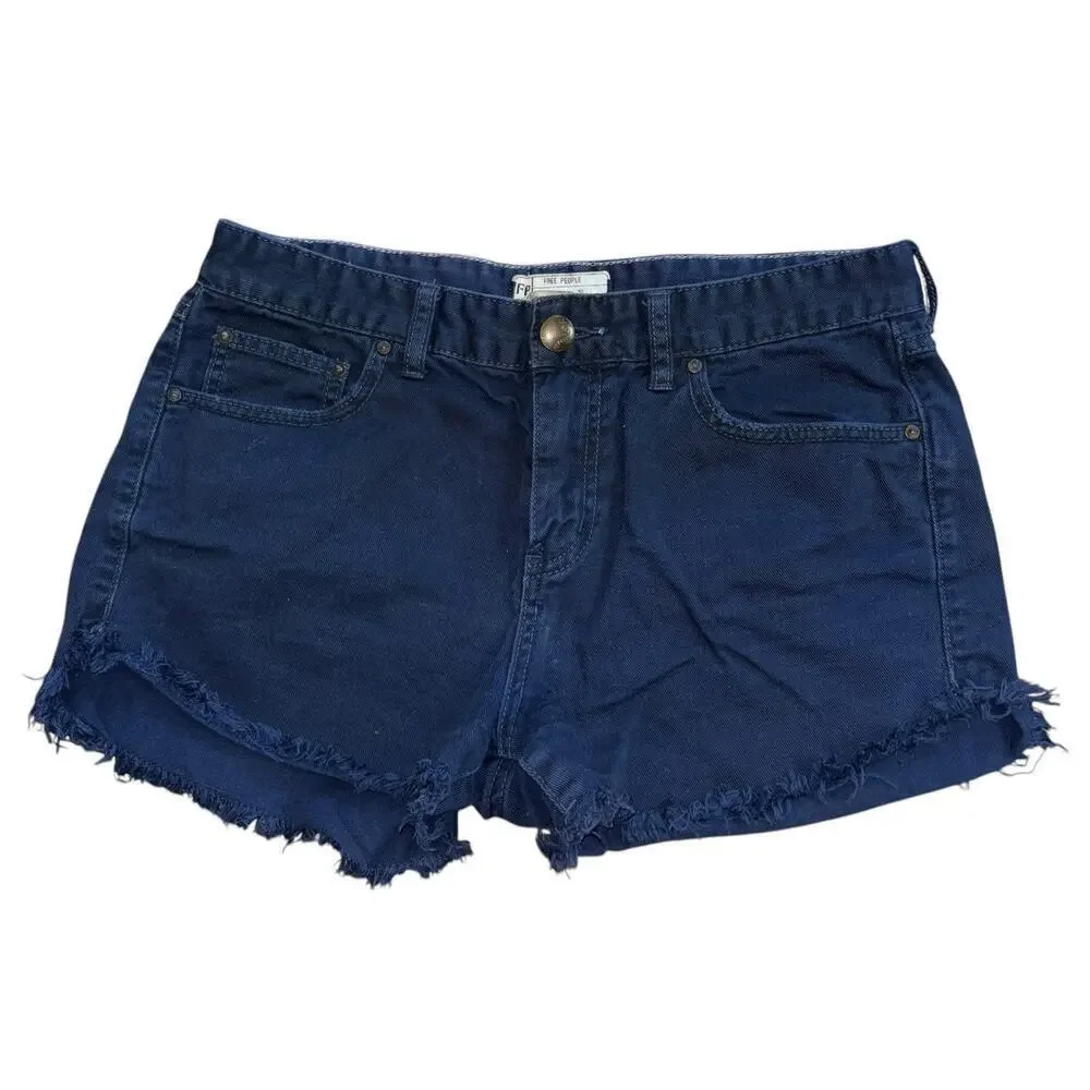 Free people Navy Frayed Distressed Shorts Women's 29 Summer Casual Hippie Boho